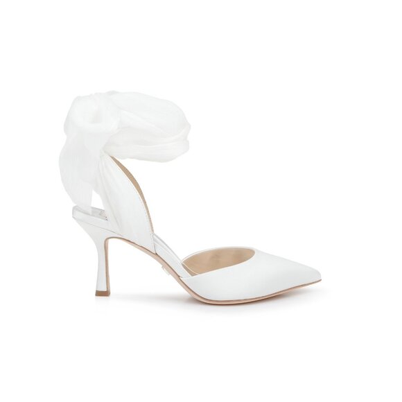 Worn Once - Badgley Mischka Womens Blaze Satin Bow Stilettos - White - 5.5 - Picture 7 of 8